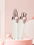 Portable eyebrow trimmer (Beige) with metal cone head and white grip