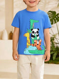 Blue kids animal-print crew neck T-shirt with panda and jungle graphic