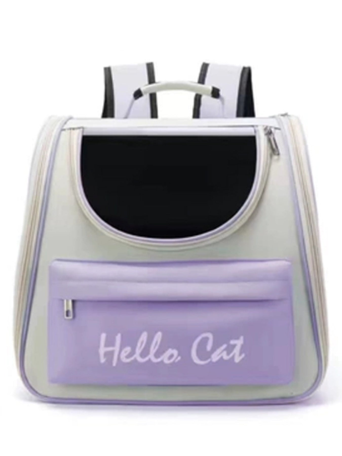 Breathable transparent pet carrier backpack (Purple) with zip front pouch and clear mesh top