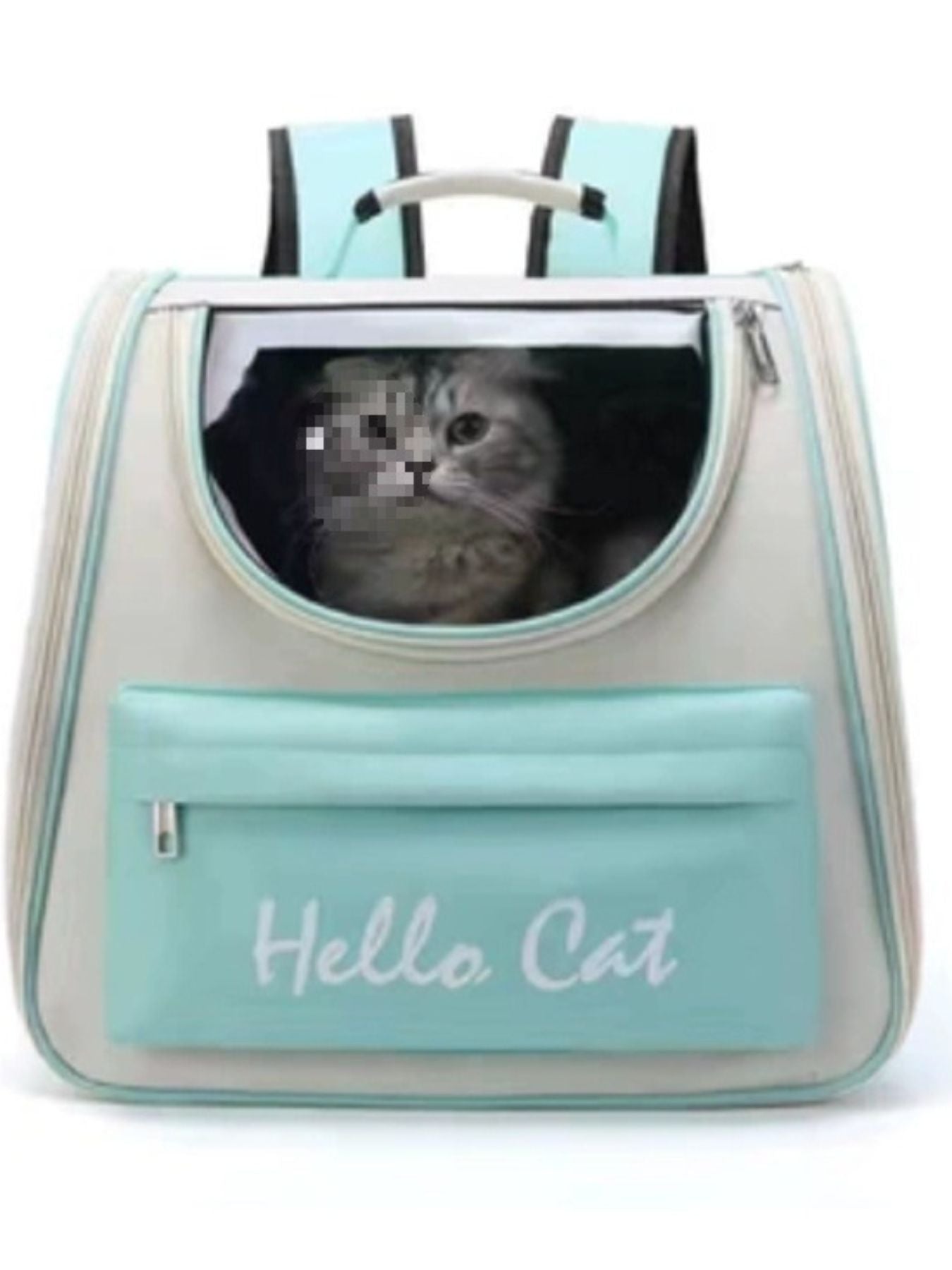 Breathable transparent pet carrier backpack (Green) with zip front pouch and mesh window