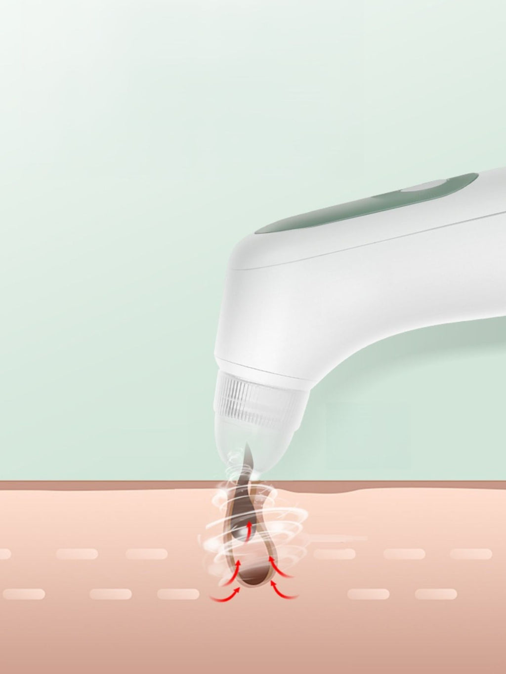 White vacuum suction tip releasing airflow onto skin for pore cleansing