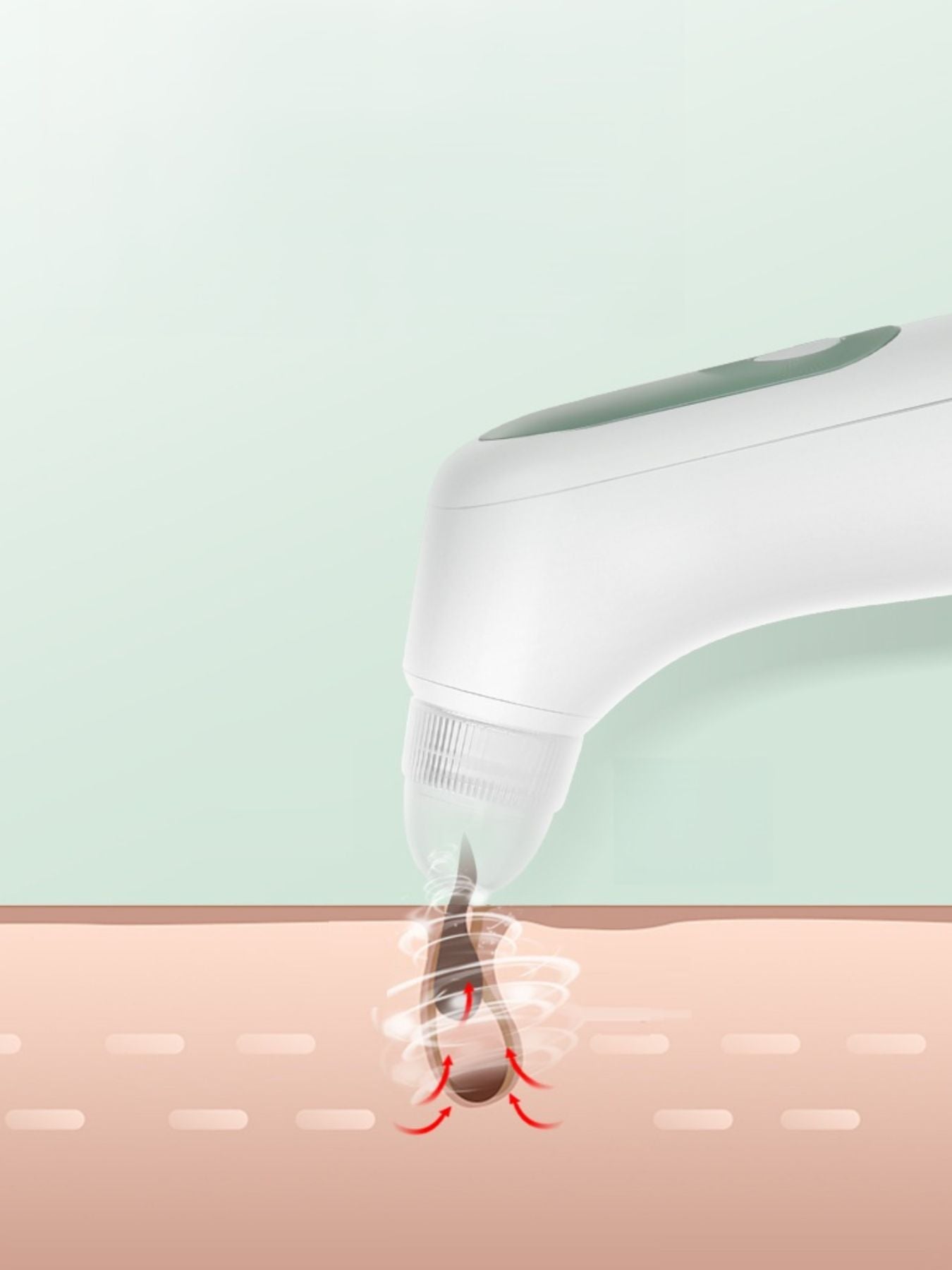 White vacuum suction tip releasing airflow onto skin for pore cleansing