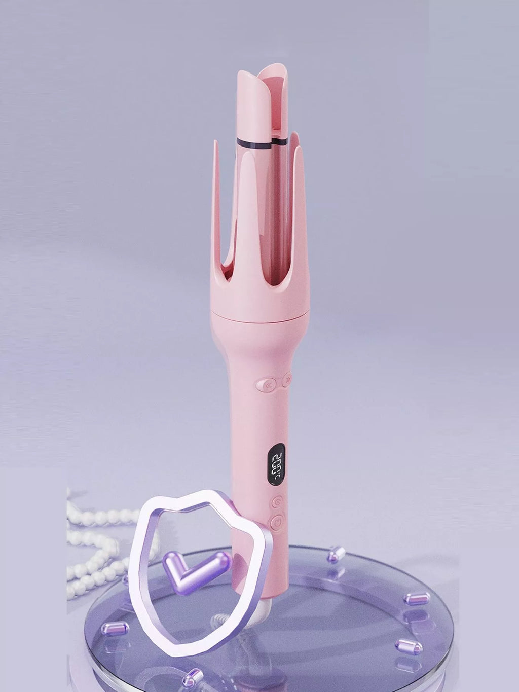 Dusty Pink hair curler on a charging base with open attachment area