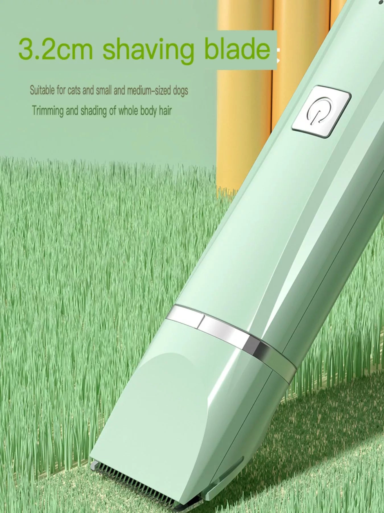 Mint pet grooming clipper with wide shaving blade, cordless handheld design