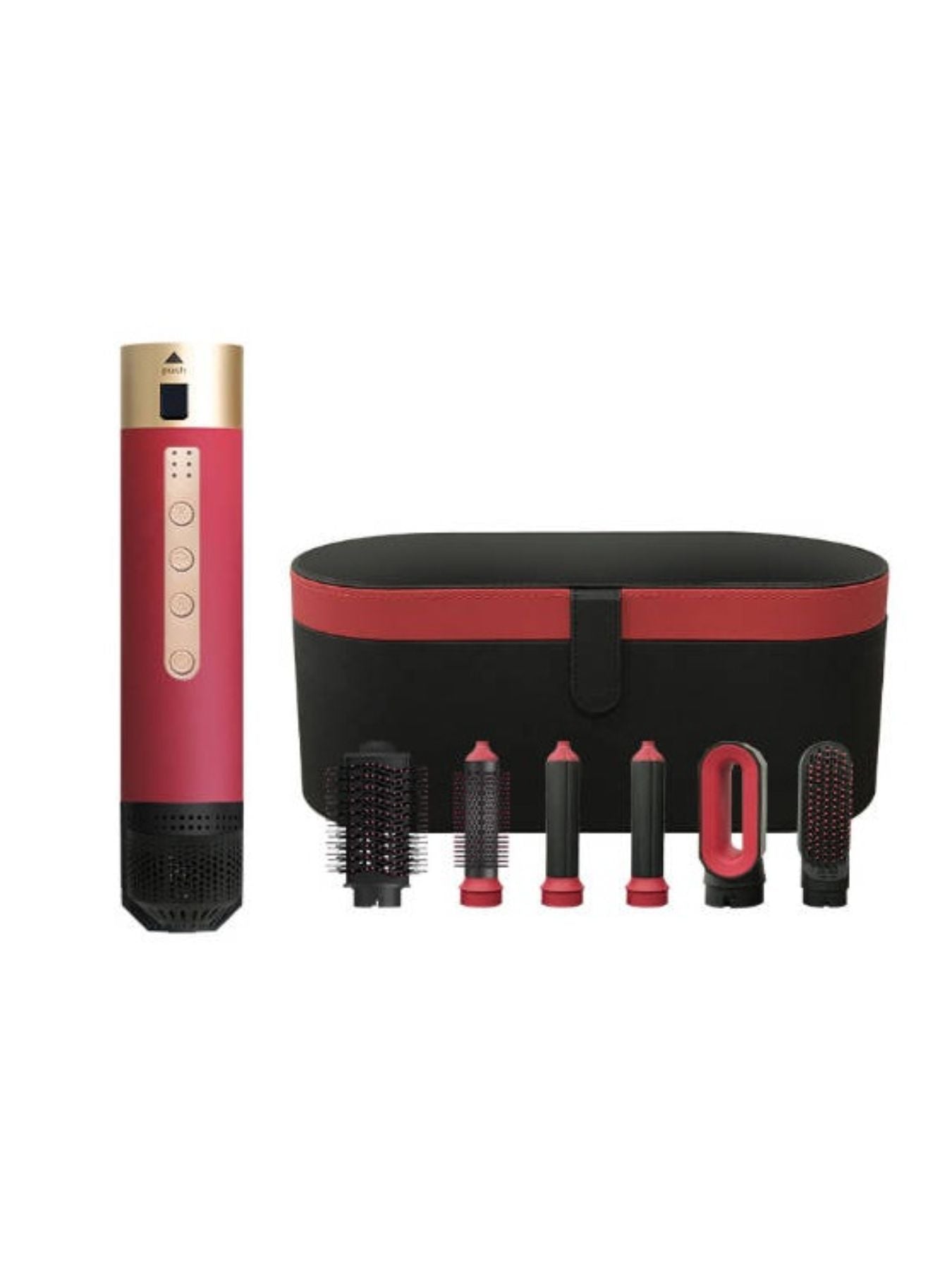Deep red 5-in-1 hot air brush kit with case and interchangeable brush heads