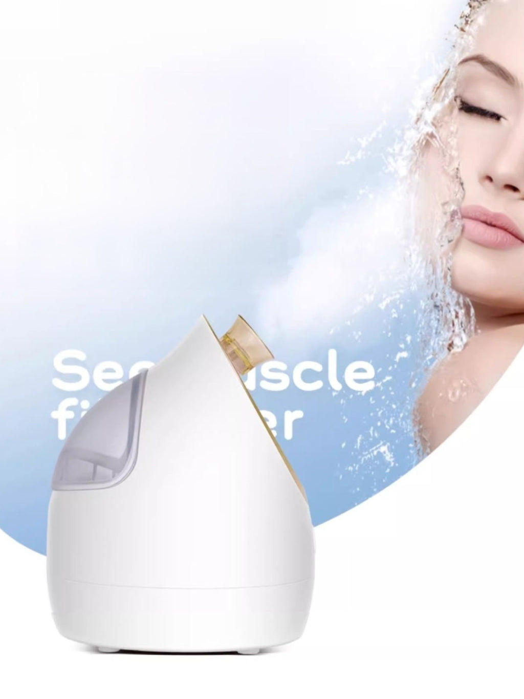 White facial steamer producing steam toward the face