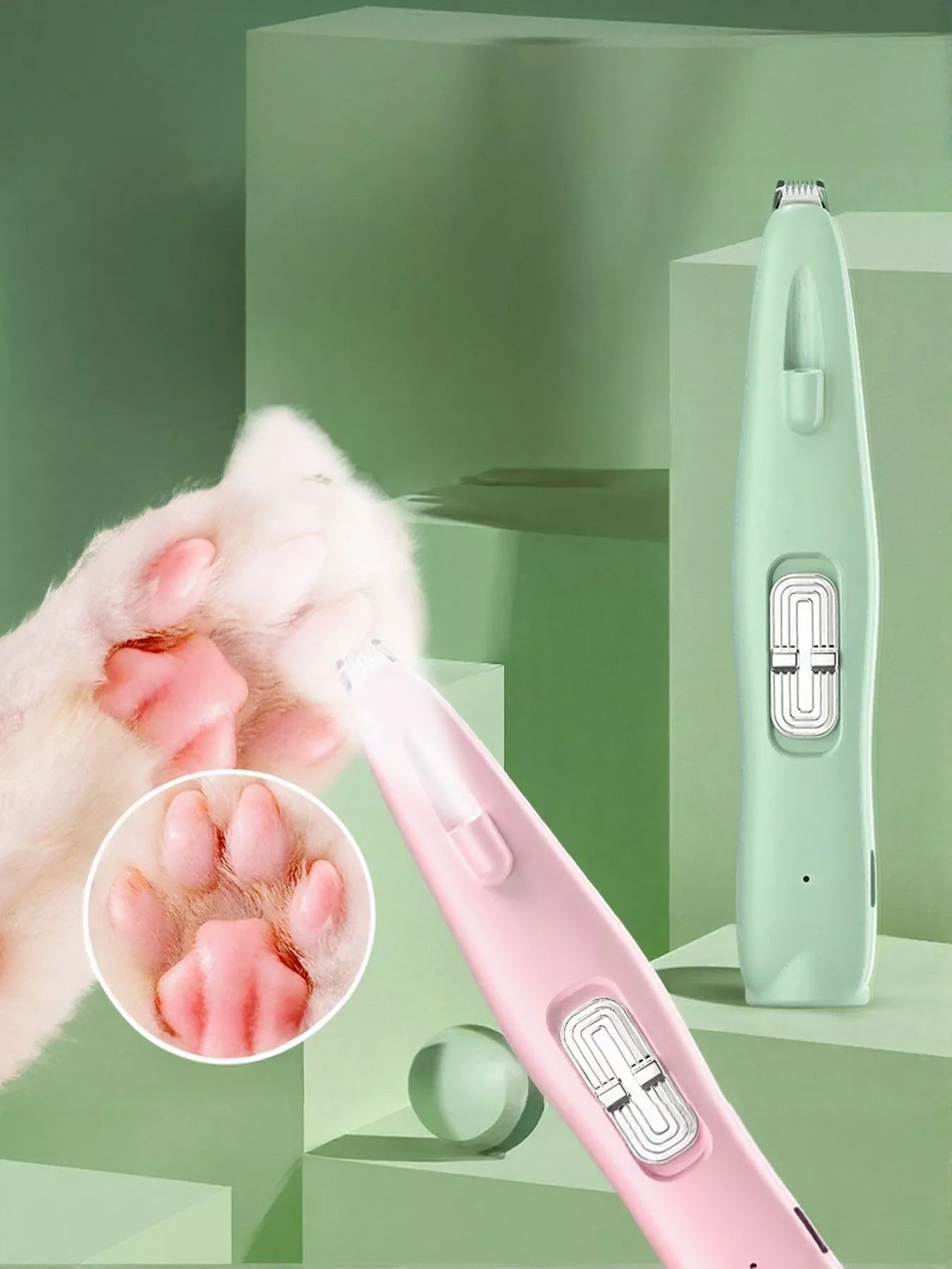 Rechargeable pet hair clipper, pink body with blade guard