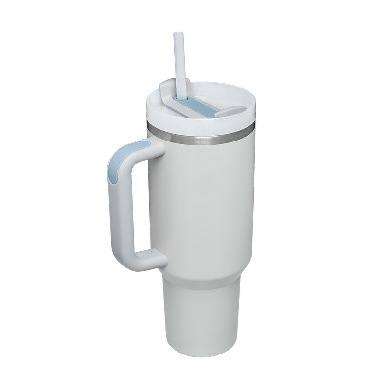 40 oz insulated tumbler with handle, straw & lid in light grey
