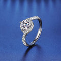 Sterling silver moissanite ring with round halo and pavé band, 1 carat
