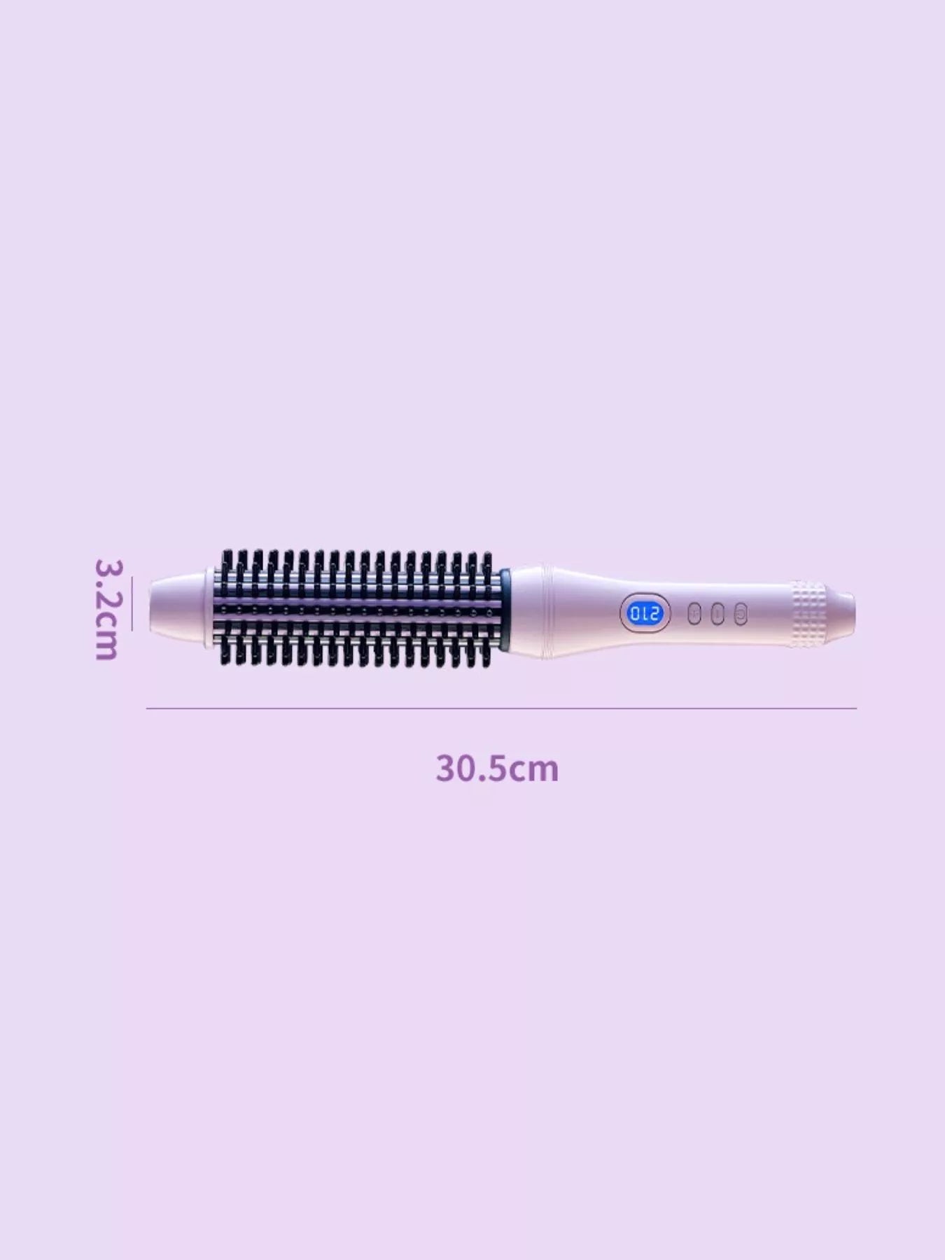Pink-purple hot air brush length 30.5 cm, barrel width 3.2 cm, black bristles