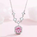 925 sterling silver necklace with blush pink zircon center pendant, halo bezel setting
