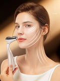 White facial massager device with textured roller head and red LED ring