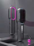 Fast Heating Straightening Comb, dark gray with pink heating plate and comb teeth