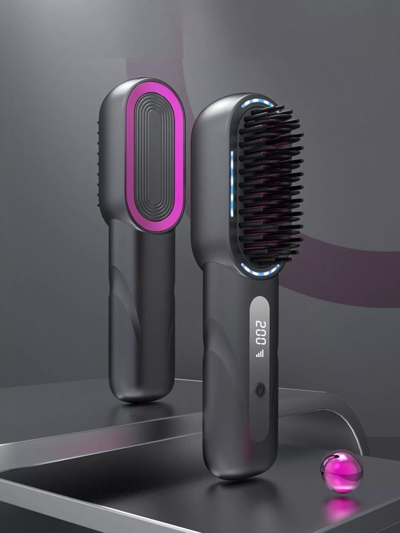 Fast Heating Straightening Comb, dark gray with pink heating plate and comb teeth