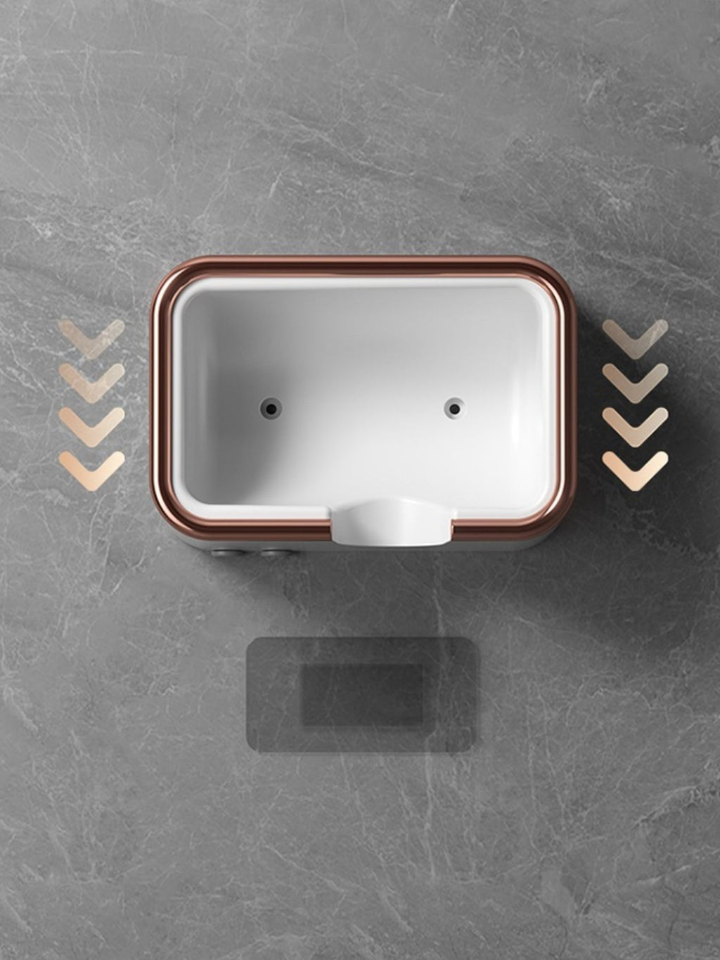 White multi-speed hair dryer cradle with rose-gold rim and two mounting holes