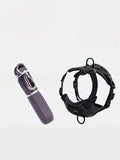 Dark gray harness and leash set, mesh-style padding and metal rings