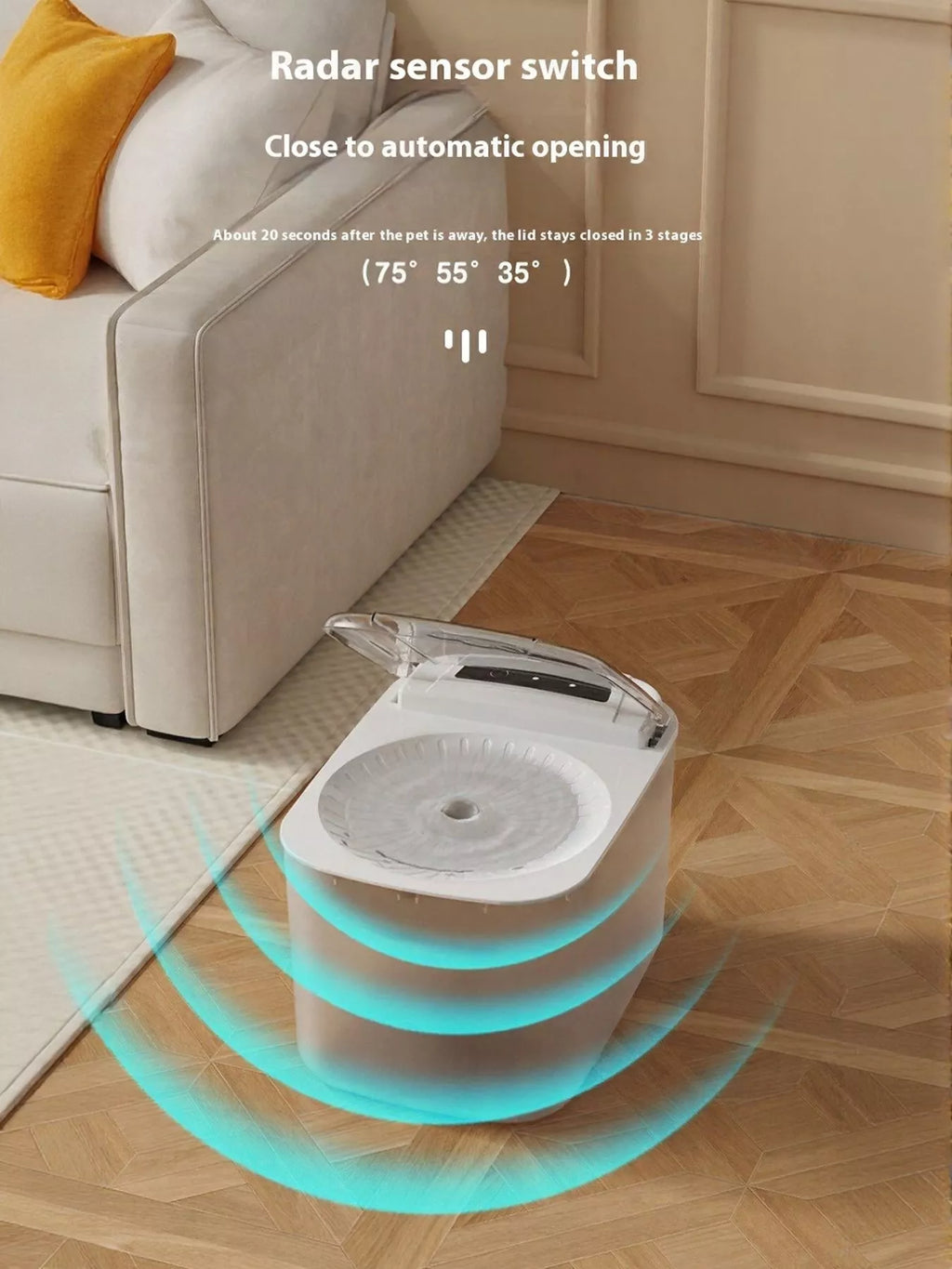 Weißer Pet-Wasserbrunnen mit Sensor/Statusleuchten am Deckel