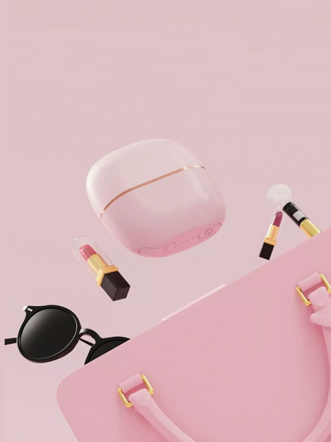 Blush pink heated comb with lid open, showing black pin rows