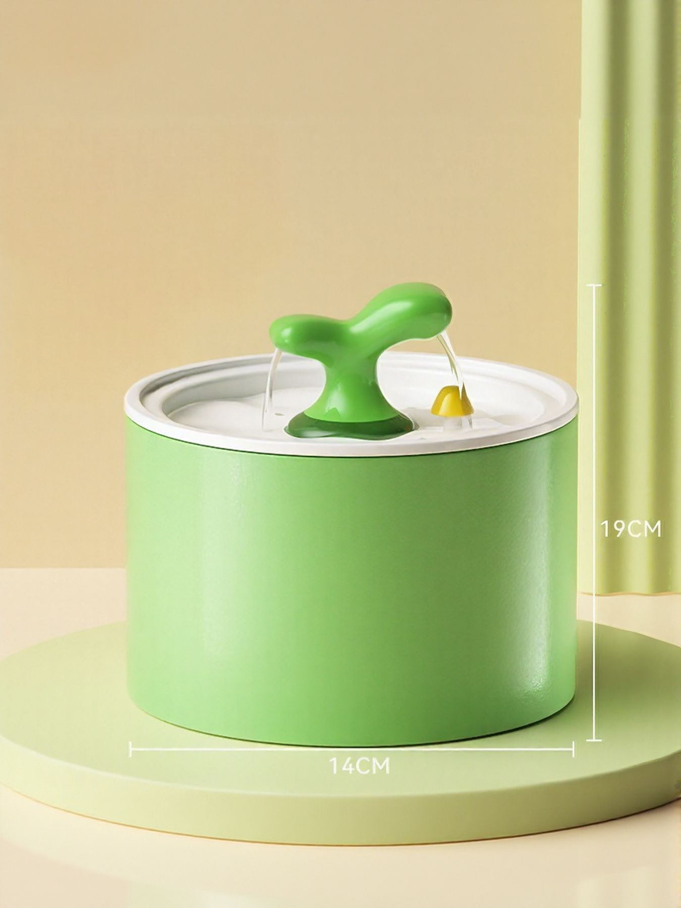 Matcha green automatic pet drinking fountain with green spout and yellow outlet