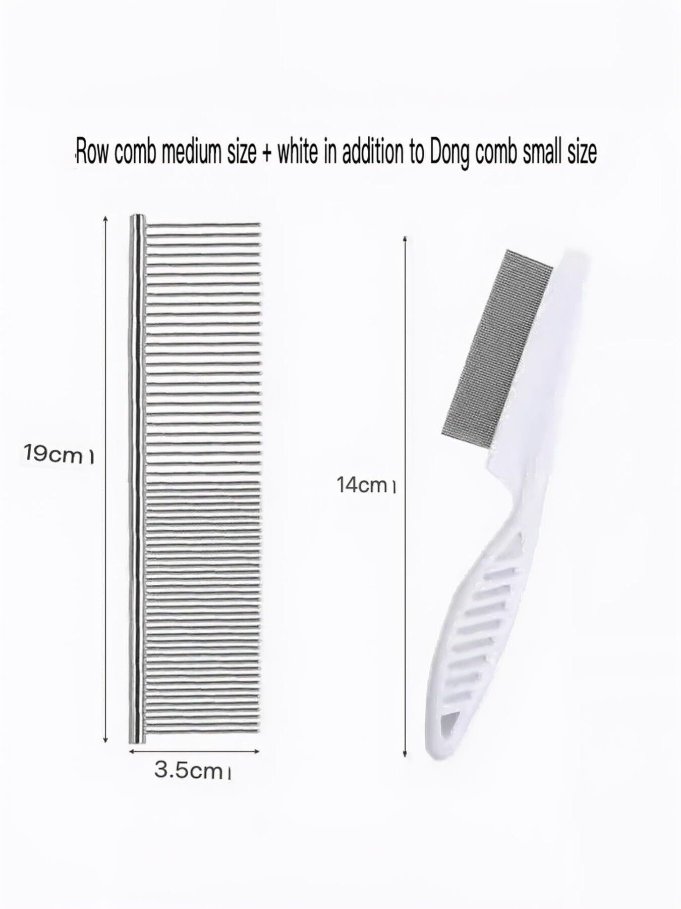 Row comb medium size stainless steel with white rubber grooming brush accessory