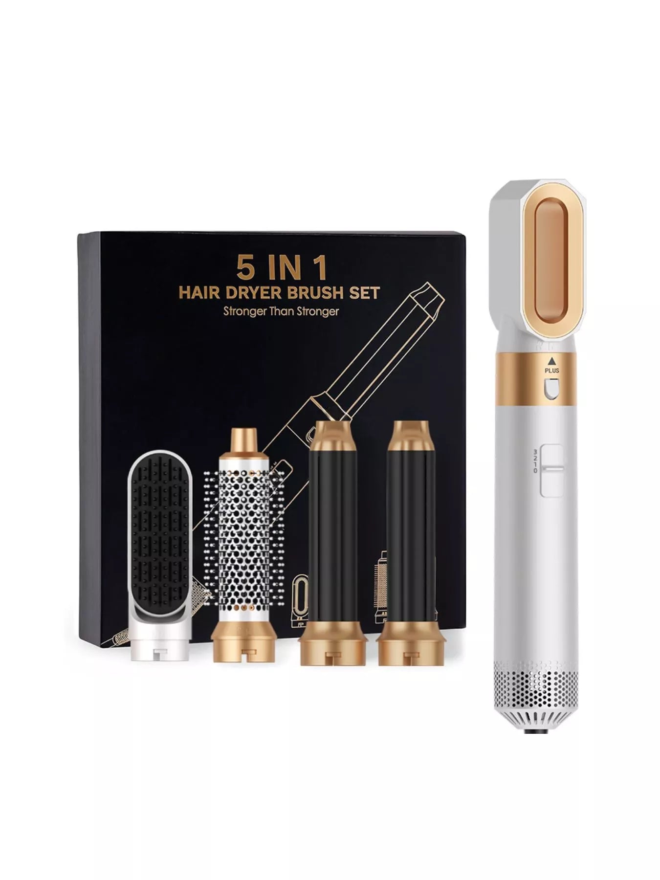 Trendsi 5-in-1 hair dryer brush set: white hot air brush with interchangeable barrels