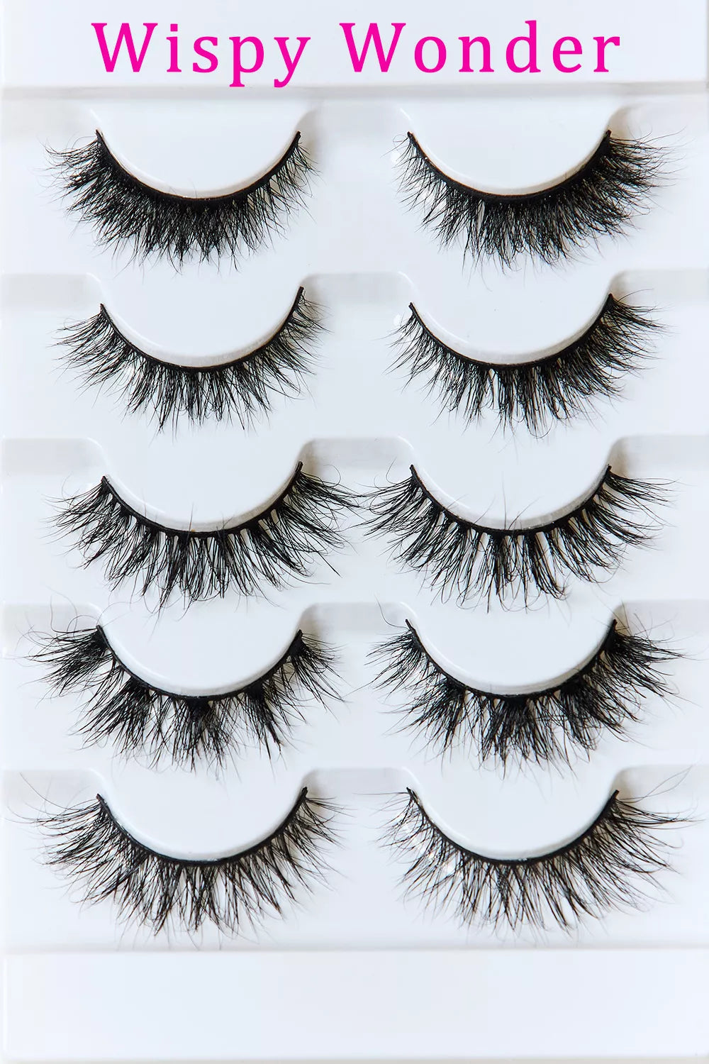 Wispy Wonder mink-look eyelash set with multiple curved pairs, long wispy lashes