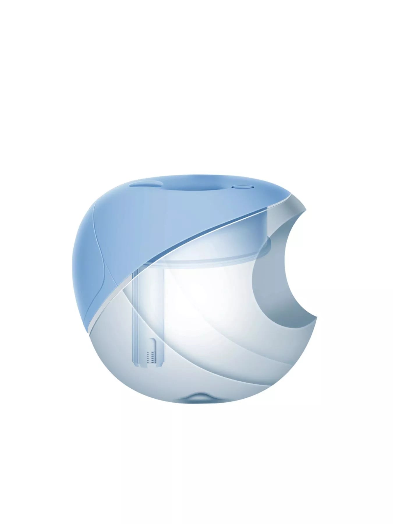 Light blue apple-shaped humidifier front view with mist nozzle