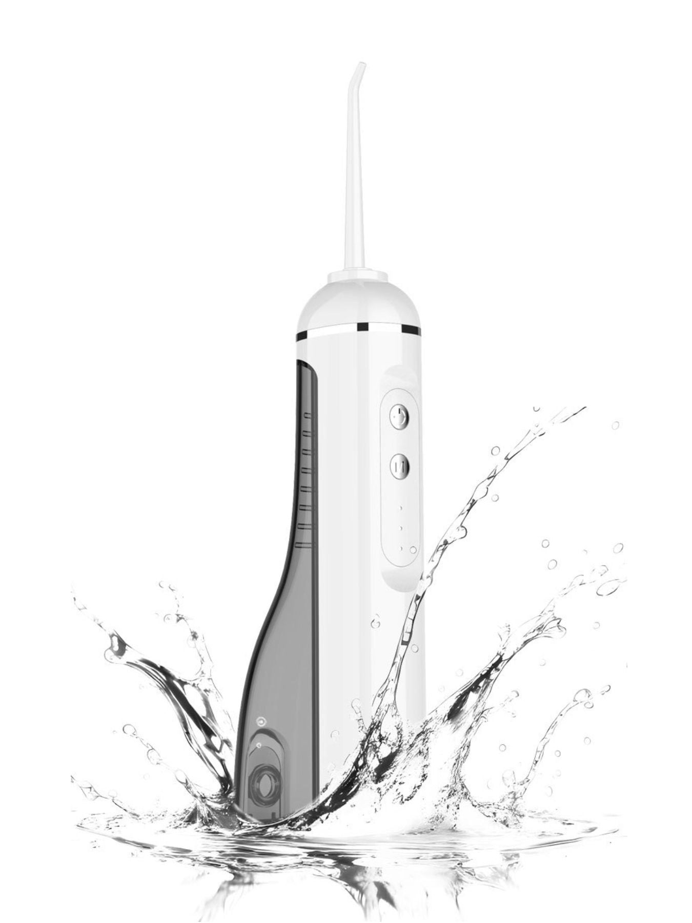 White water flosser spraying into a splash with visible control panel