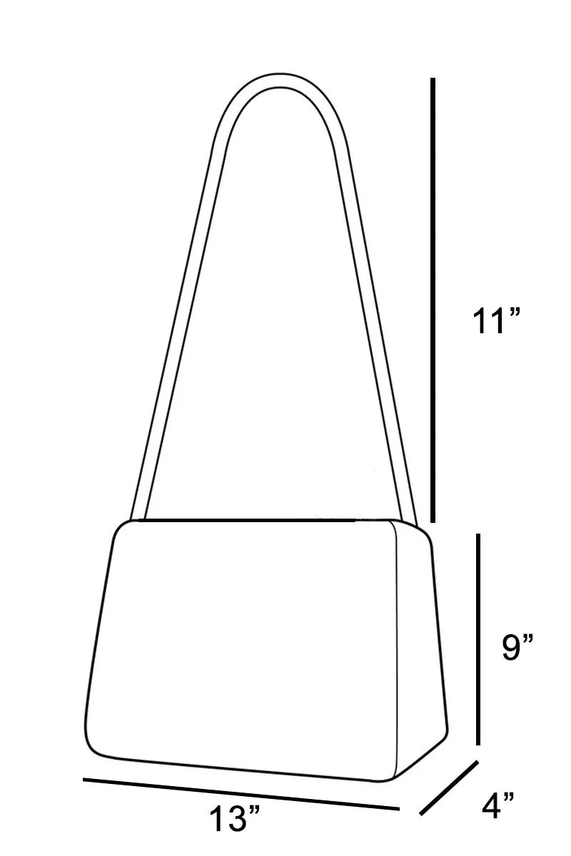 Size diagram: hobo bag measures 13 in wide, 11 in high, 4 in deep