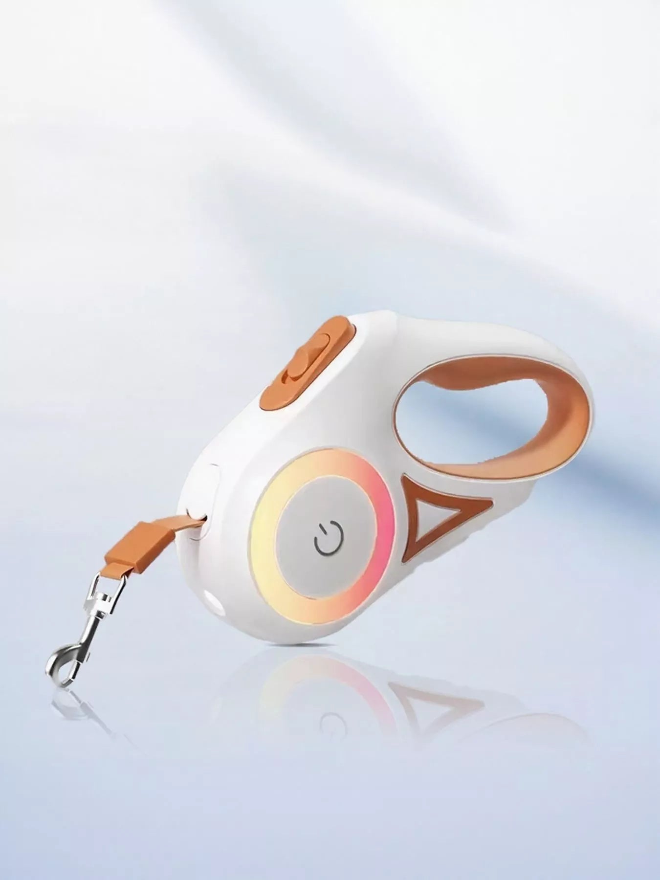 Dog leash with ergonomic handle, white body with orange handle and trim