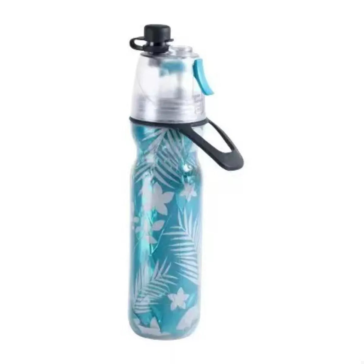 Tiffany blue spray sports water bottle with black trigger handle and flip spout cap