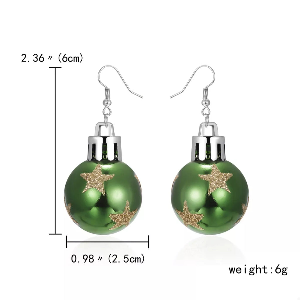 Dark green ball drop earrings with silver-tone caps; size 6 cm shown