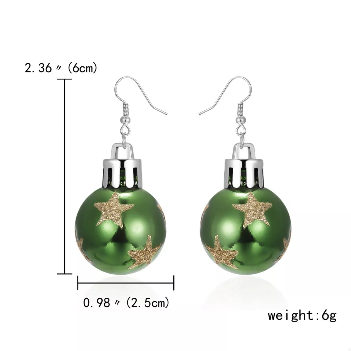 Dark green ball drop earrings with silver-tone caps; size 6 cm shown