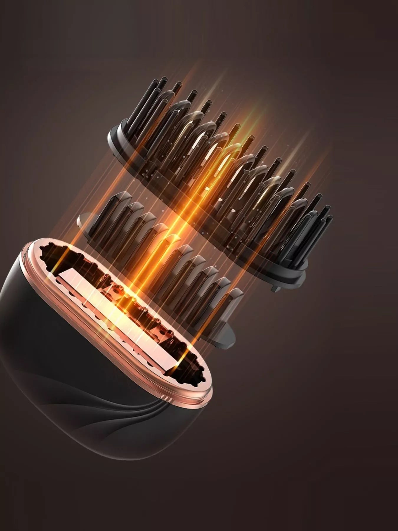 Black hair straightening comb with glowing heated rows