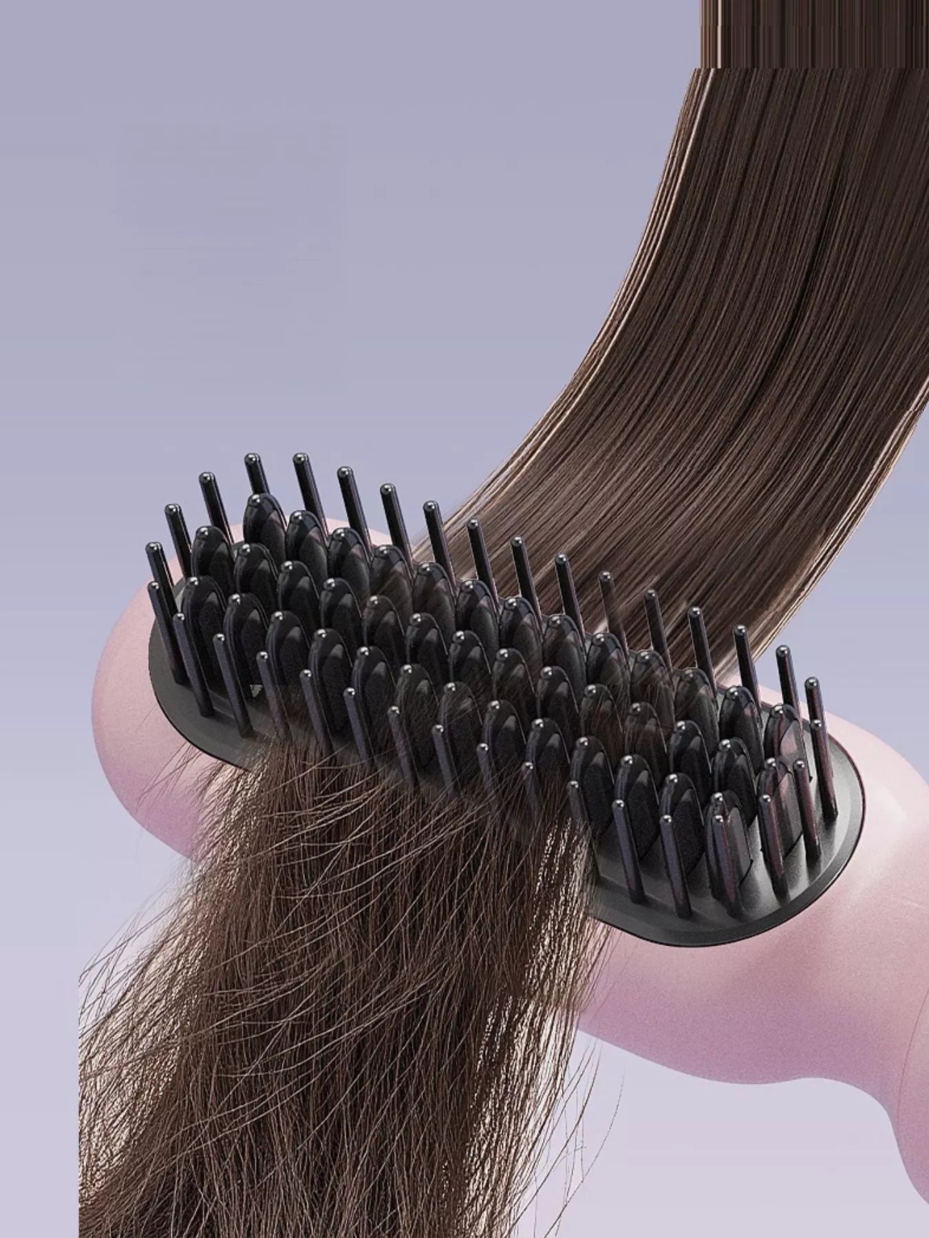 Dusty Pink curler with rounded ceramic clamp and black bristle comb attachment