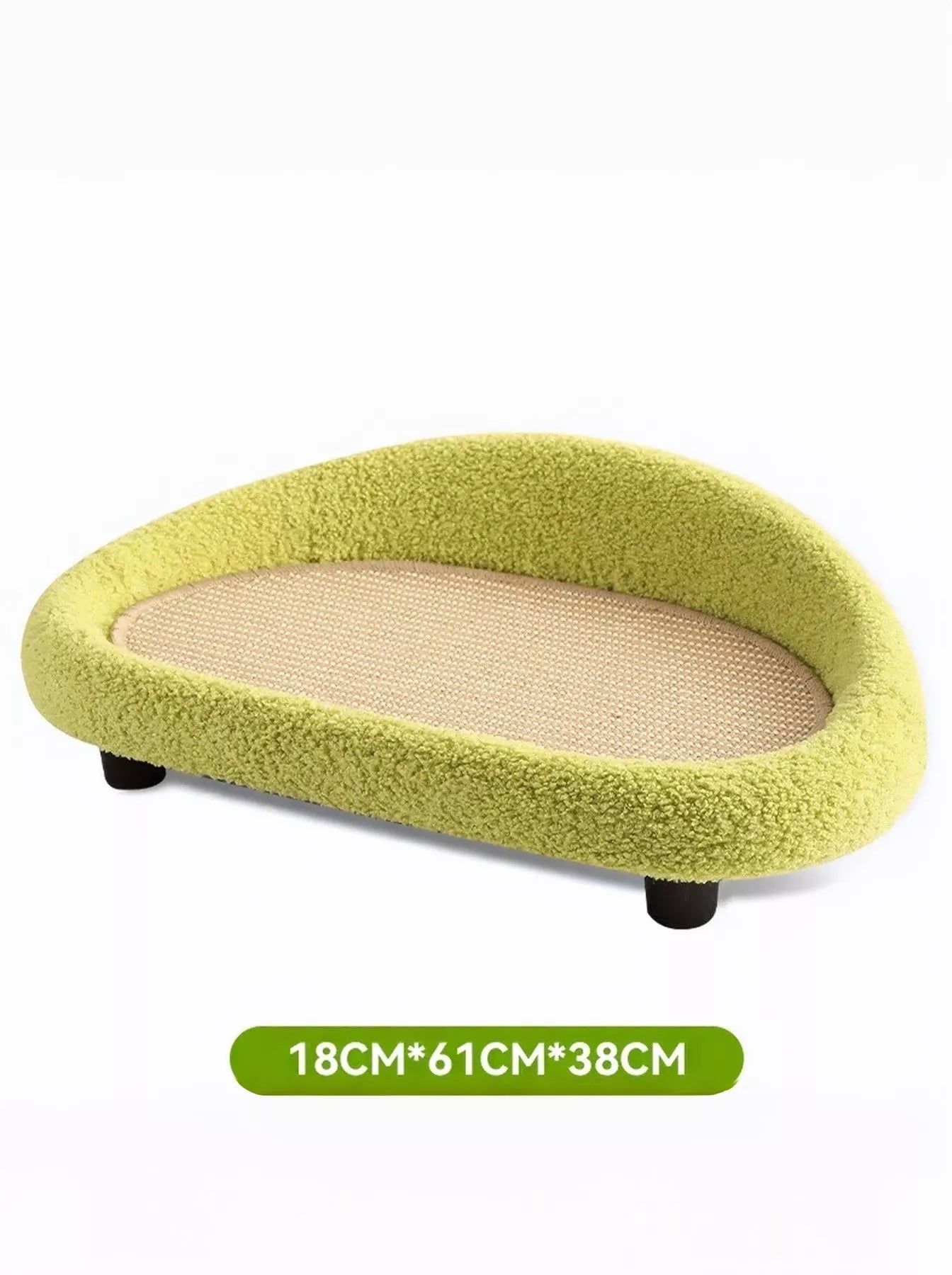 Matcha Green cat scratching bed with oval sisal insert and plush outer cushion