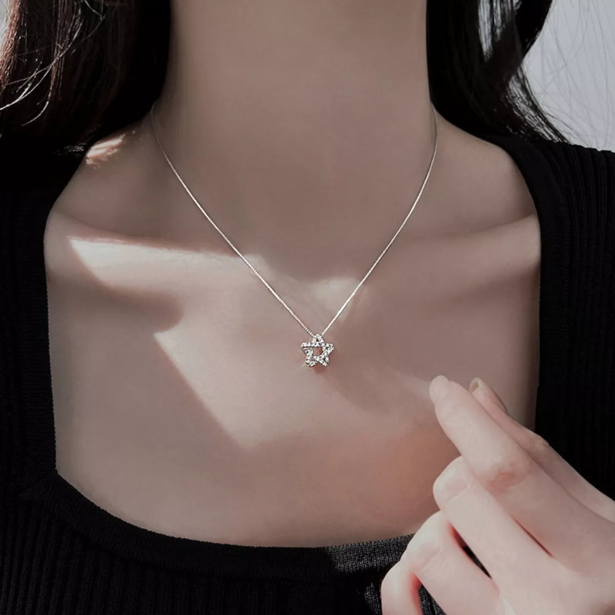 925 sterling silver zircon star necklace with small star pendant on thin chain