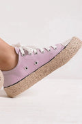 Lilac canvas espadrille sneakers, lace-up front and textured jute sole