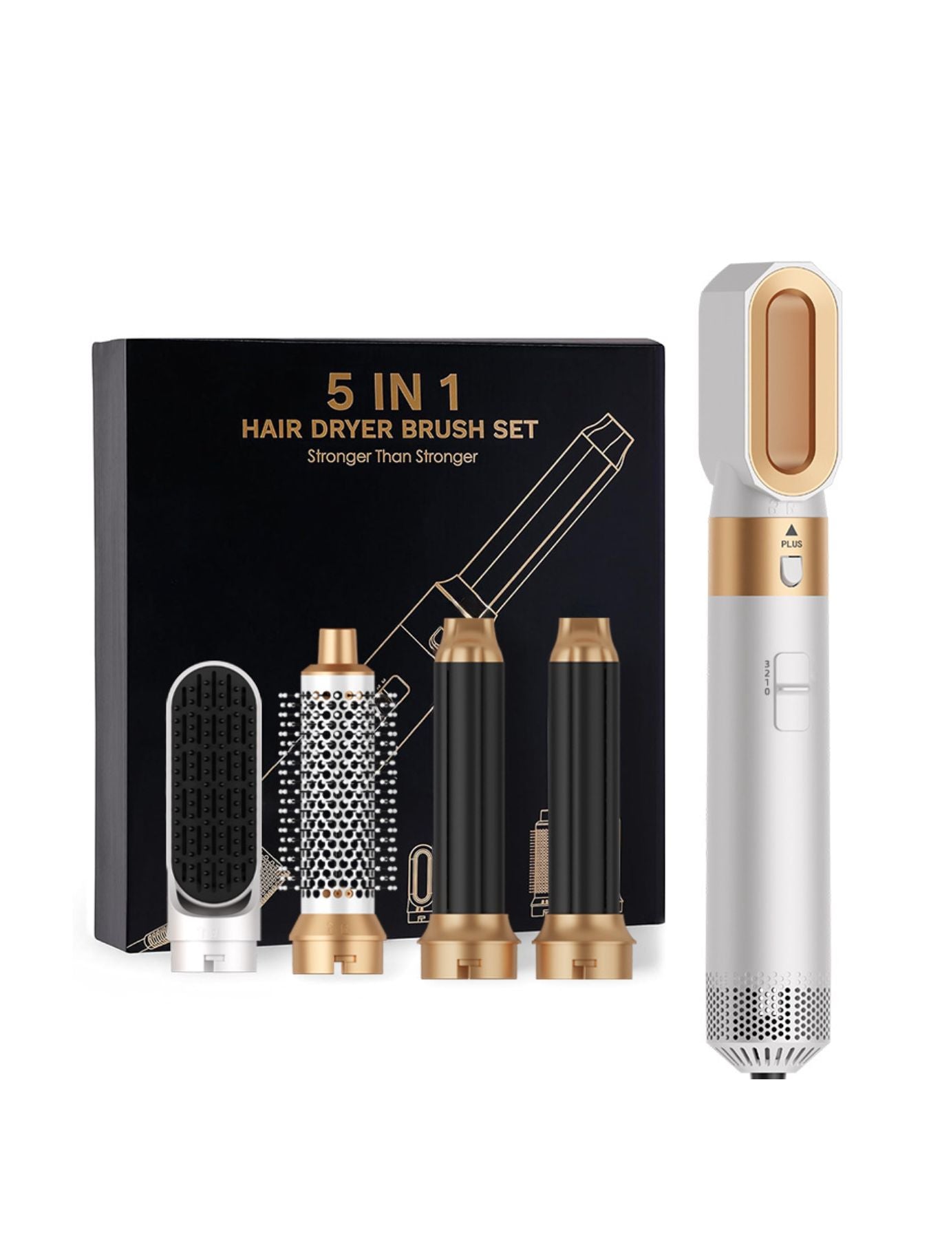 5‑in‑1 Hot Air Brush set, White Gold White, with multiple styling brush heads
