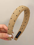 Camel polka dot wide polyester headband with black dots