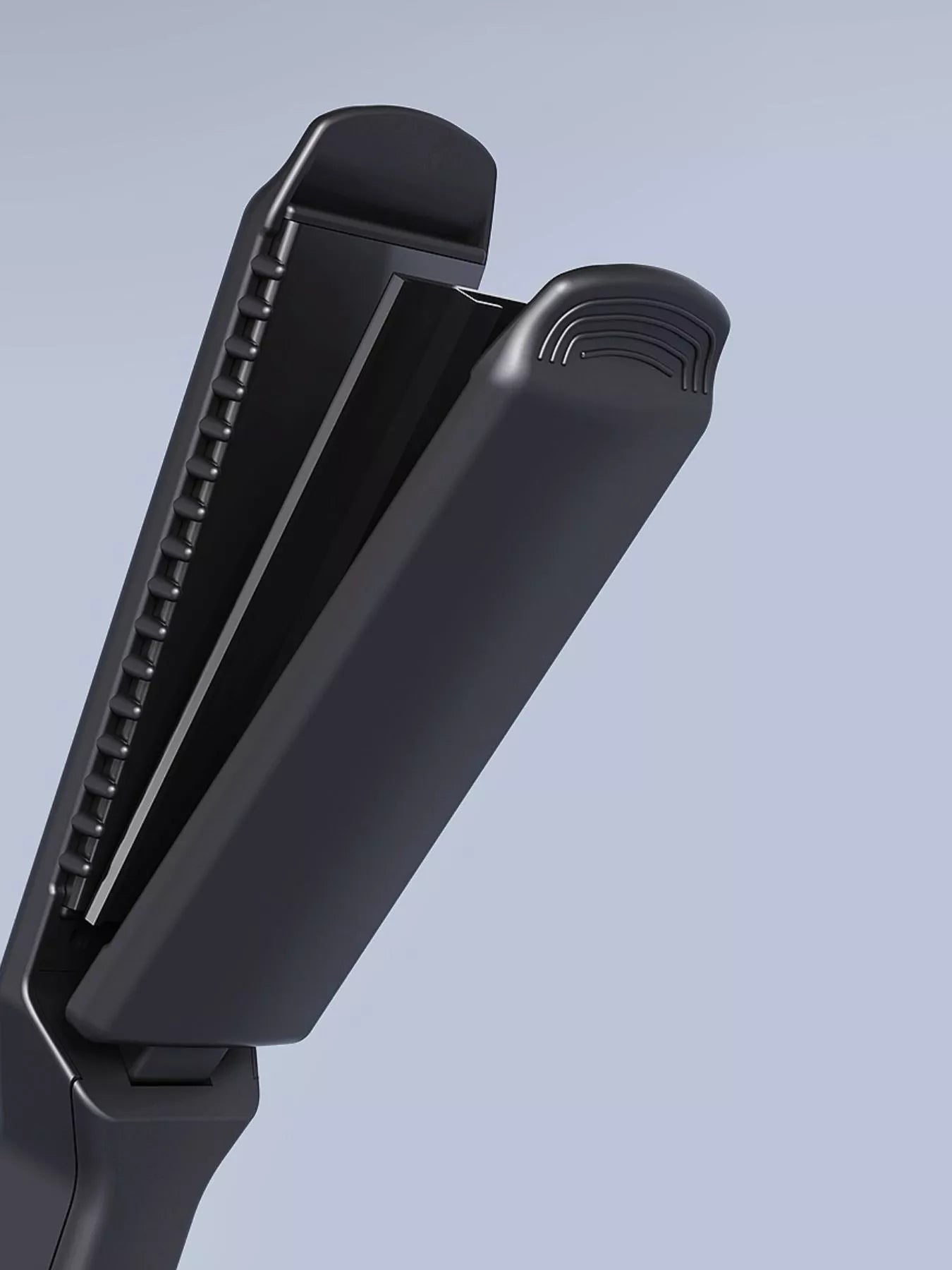 Black adjustable temperature hair straightener with open clamp plates