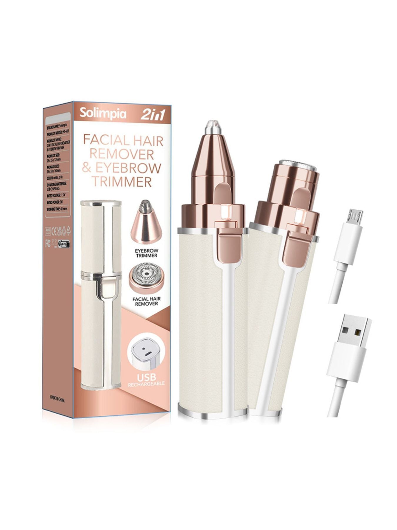 Trendsi portable facial hair remover & eyebrow trimmer kit with two heads and charger