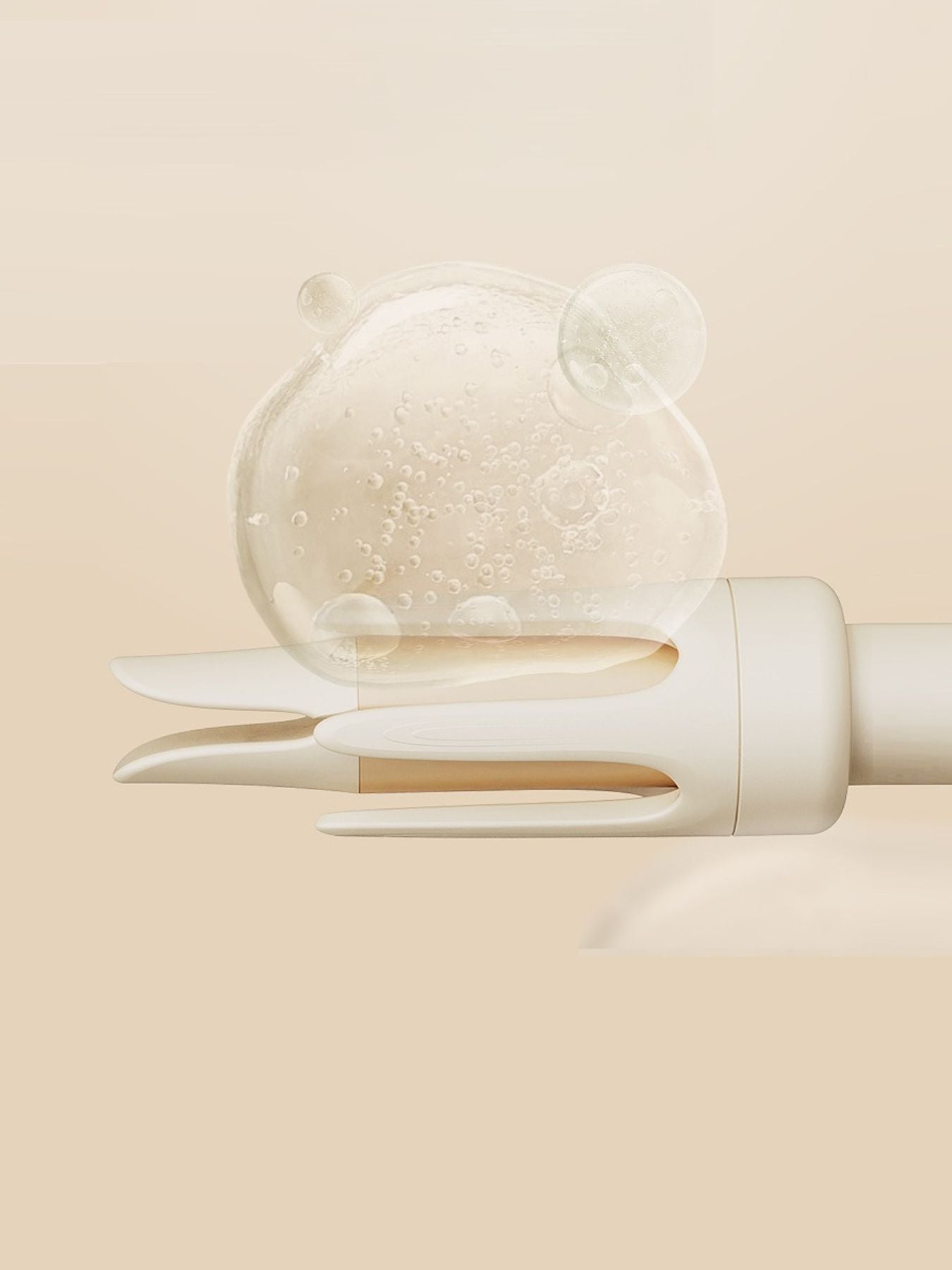 Automatic hair curling iron with transparent bubbled glove-like cover over the barrels