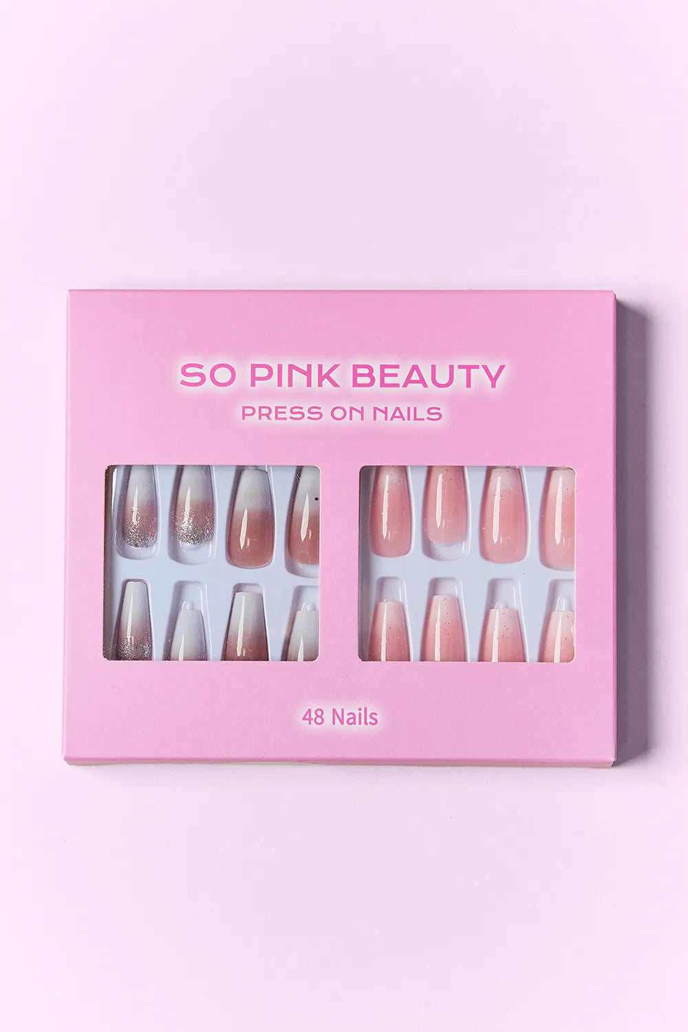 SO PINK BEAUTY Press on Nails 2 Packs gift box, 48 nails