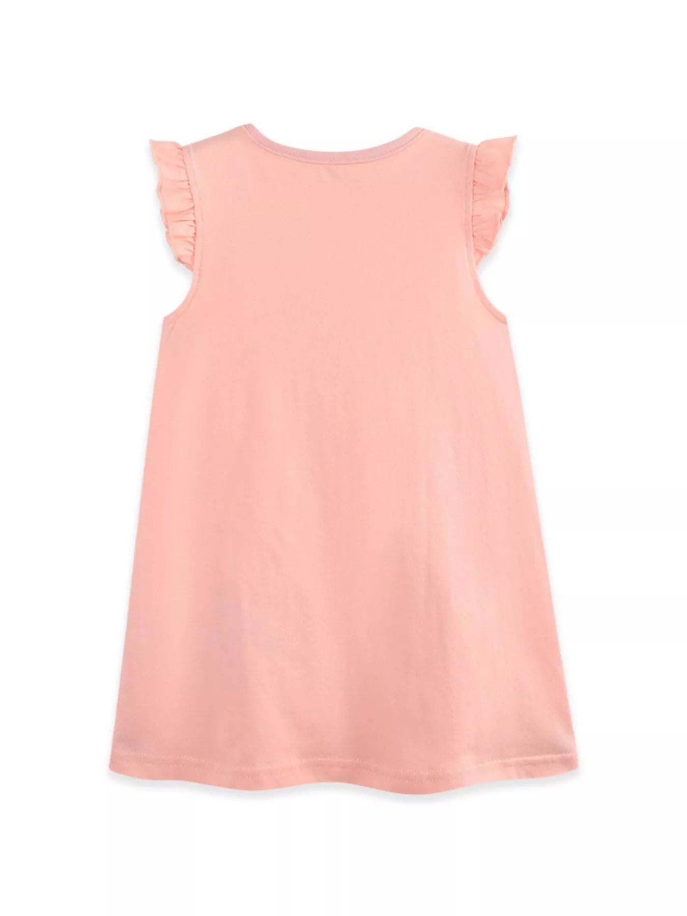 Watermelon pink Mädchenkleid mit Rüschenärmeln, Rückansicht ohne Muster