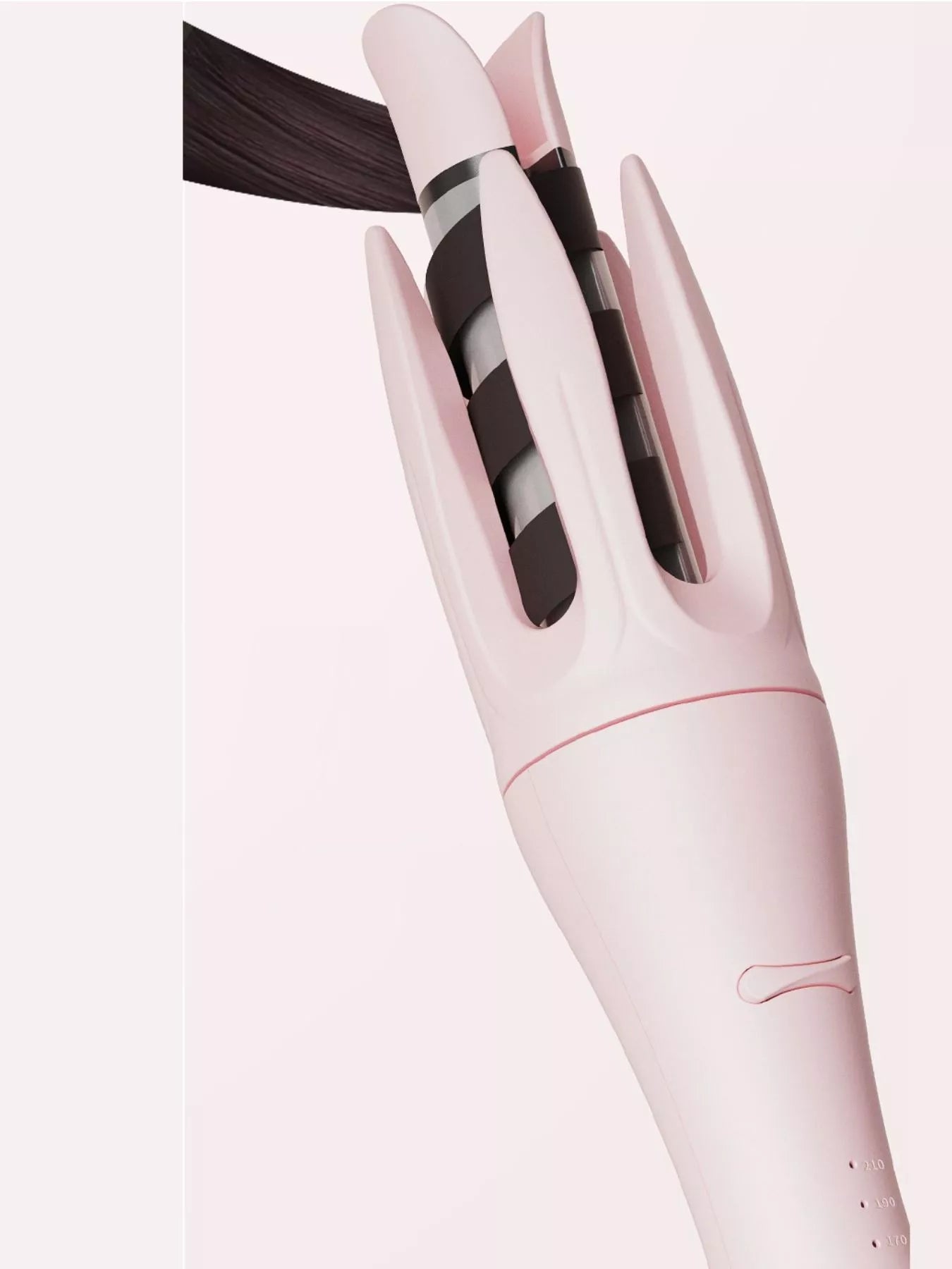 Blush Pink automatic curling iron with rotating ceramic barrel and dark heat plates