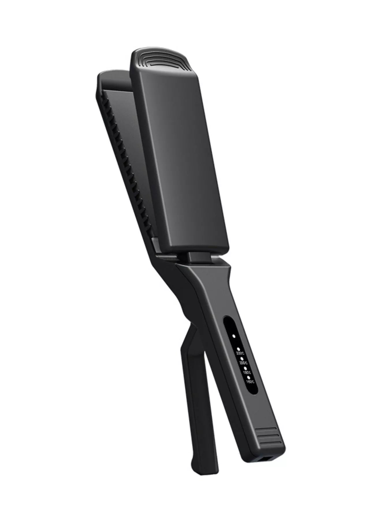 Black adjustable temperature hair straightener closed with textured top vent