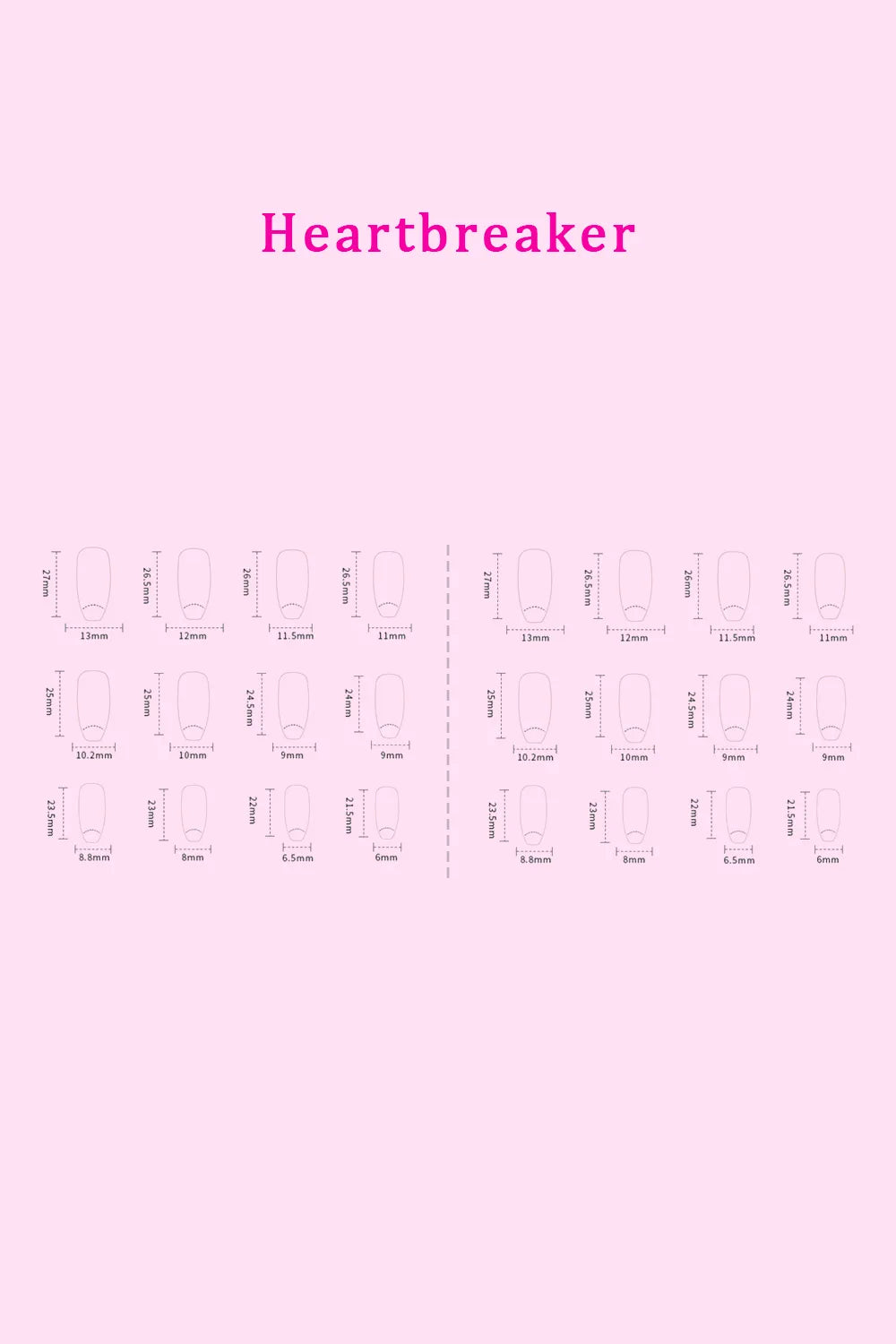 SO PINK BEAUTY Press On Nails 2 Packs, Heartbreaker: nail sizes and shapes guide