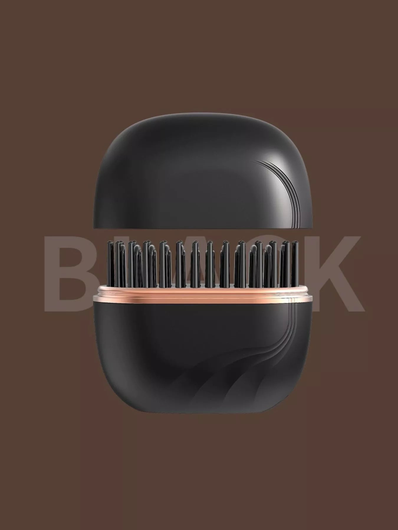 Black portable hair straightening comb with multiple heated teeth