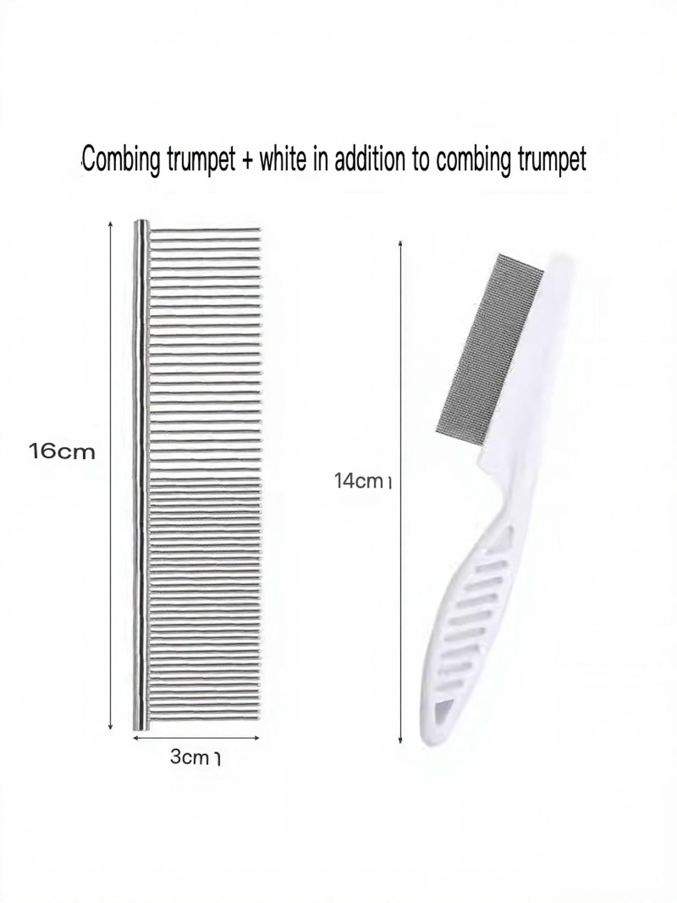 Combing trumpet stainless steel comb with white rubber grooming brush accessory